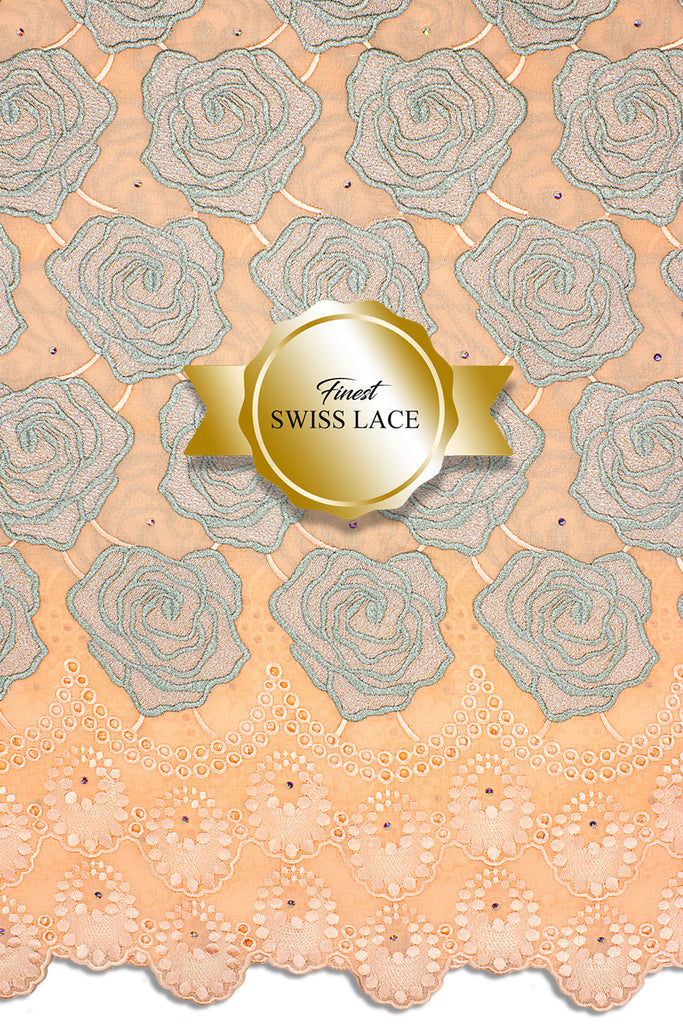 FSL623 - Stunning Fine Lace - Peach & Matte Green