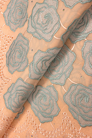 FSL623 - Stunning Fine Lace - Peach & Matte Green