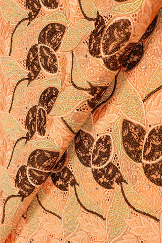 FSL649 - Stunning Fine Lace -  Peach, Gold & Brown