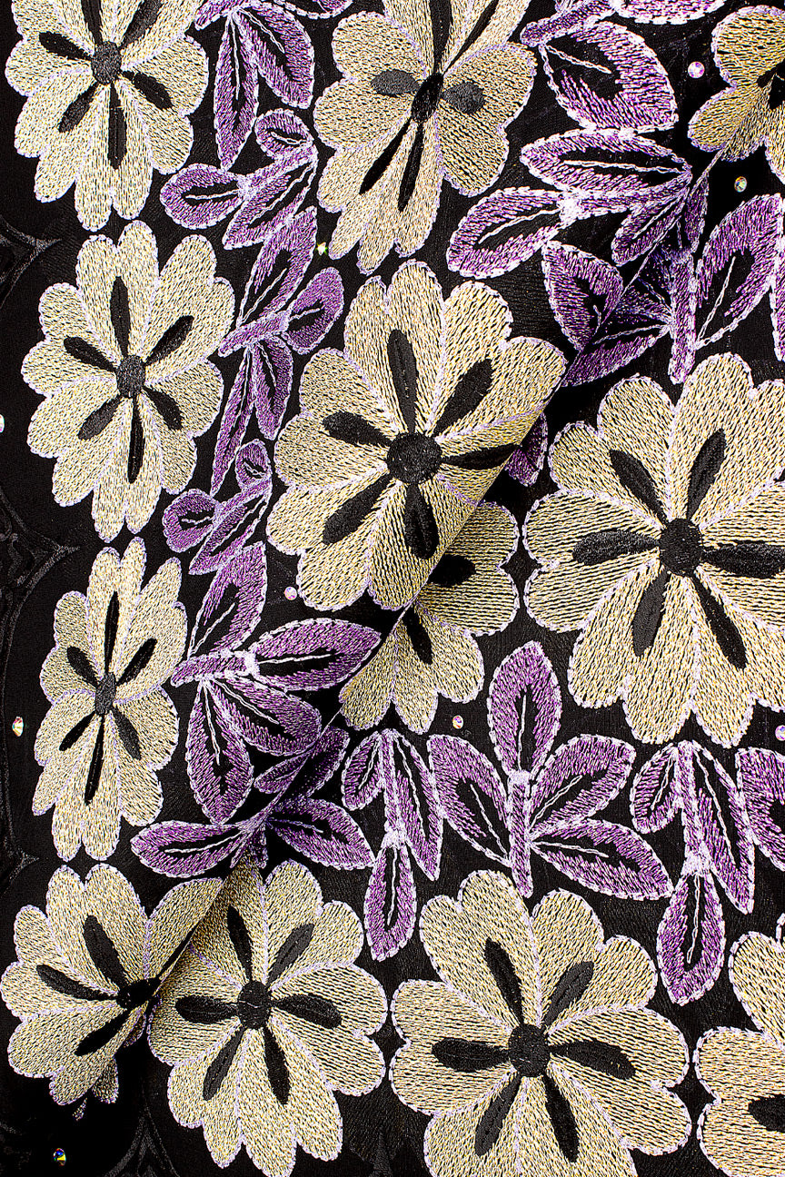 FSL620 - Stunning Fine Lace - Black, Gold & Purple