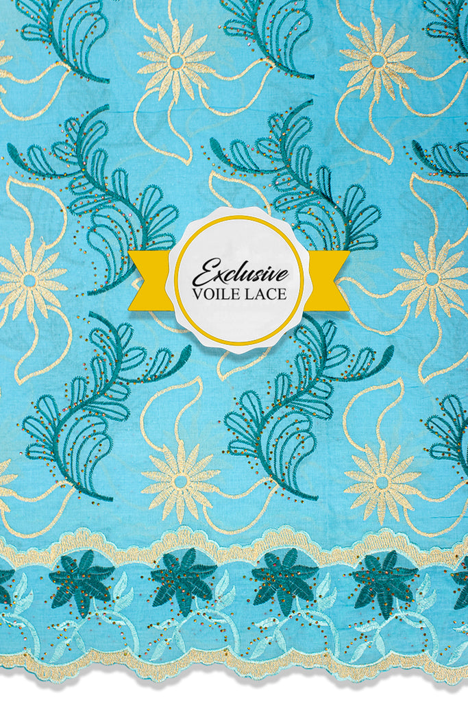 Voile Lace Exclusive in Sky Blue, Green & Gold - VL5178