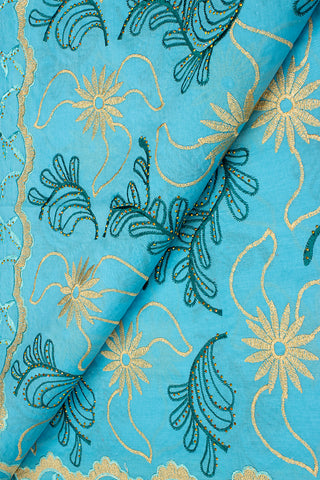 Voile Lace Exclusive in Sky Blue, Green & Gold - VL5178