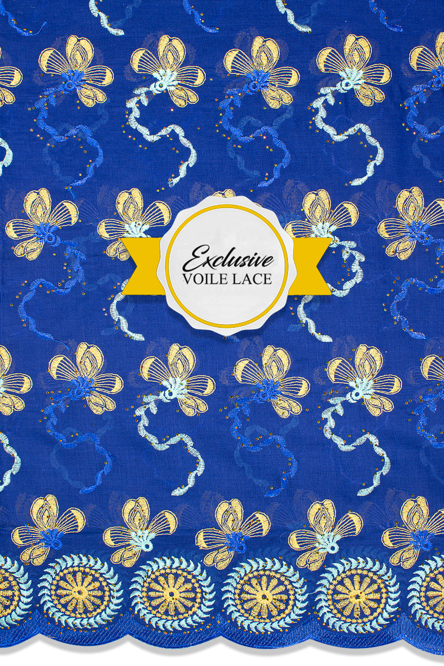 Voile Lace Exclusive in Royal Blue, Sky Blue & Gold - VL5176