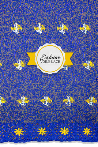 Voile Lace Exclusive in Royal Blue, Gold, Yellow & Sky Blue - VL5142